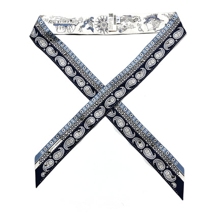 Hermes Silk Tatouages Marins Bandana Studded Twilly Bleu Marine Bleu Jean White 1 of 4
