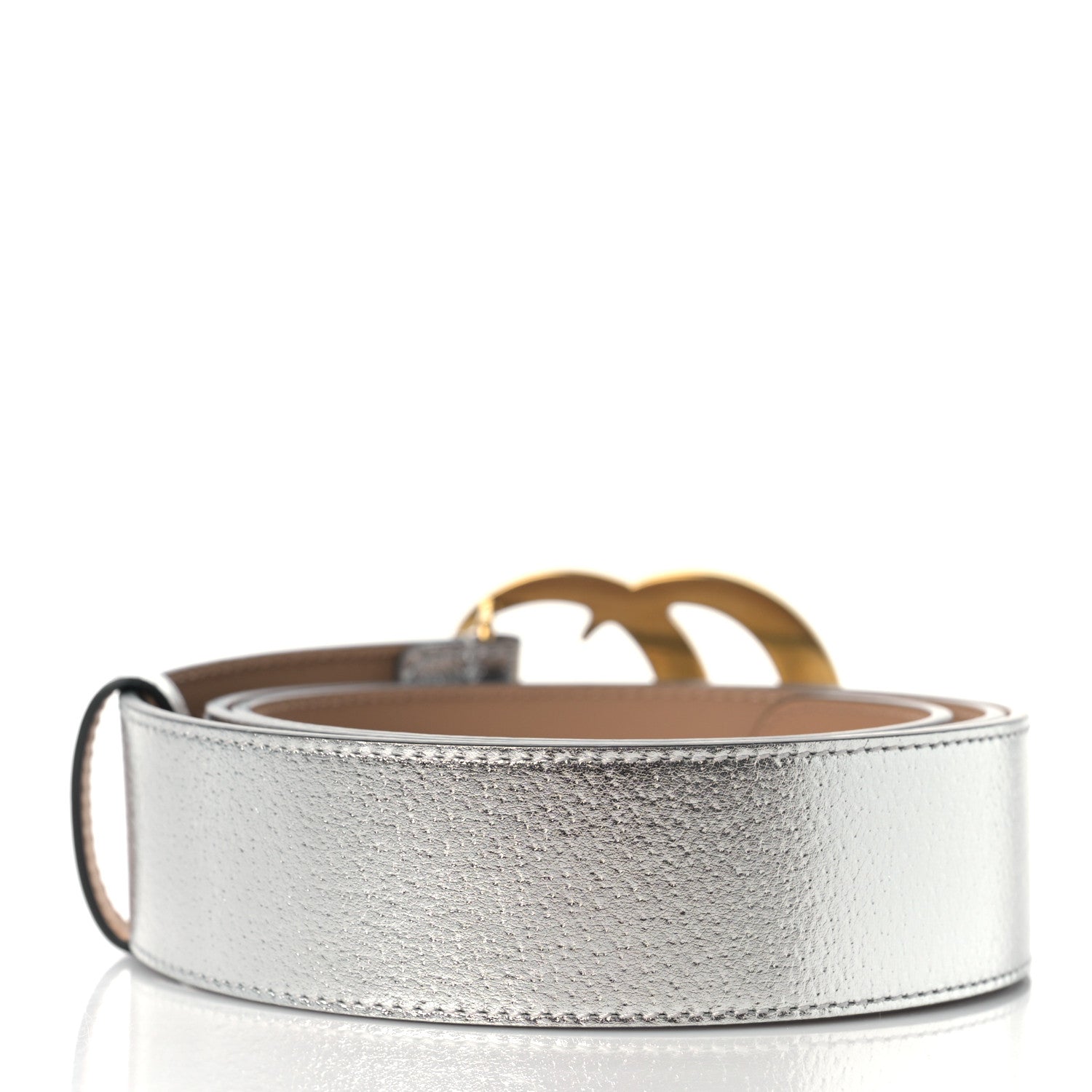Gucci Metallic Textured Dollar Calfskin Double G 40mm Belt 85 34 Silver 2 of 5
