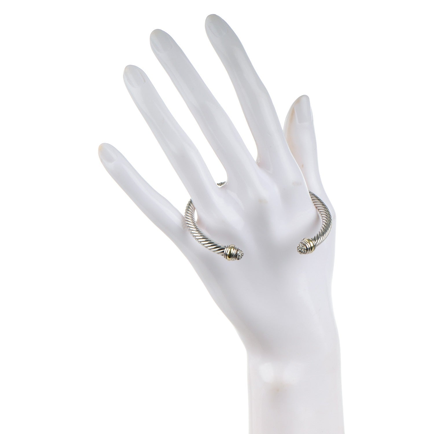 David Yurman Sterling Silver 14K Yellow Gold Diamond 5mm Cable Classics Bracelet 2 of 4