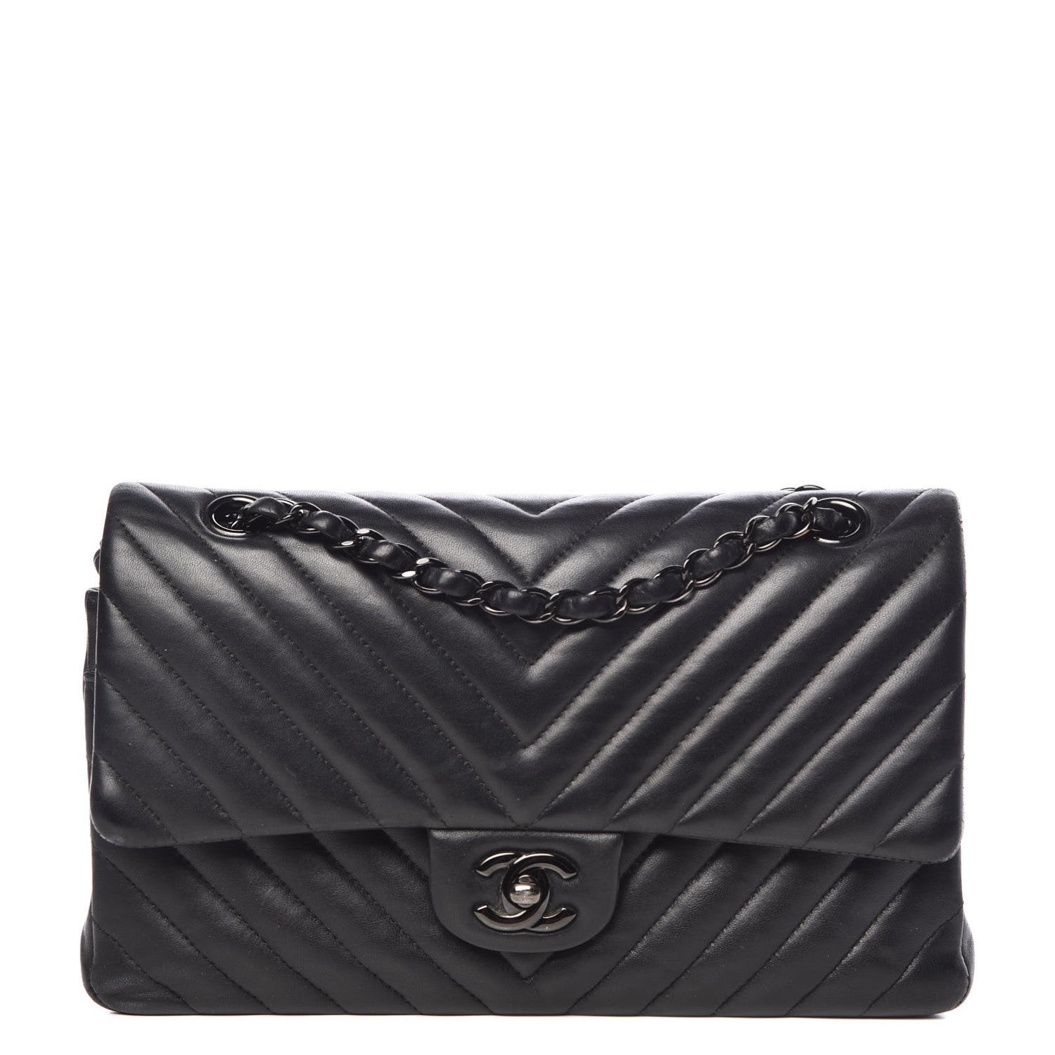 Chanel Lambskin Chevron Quilted Medium Double Flap So Black 1 of 12