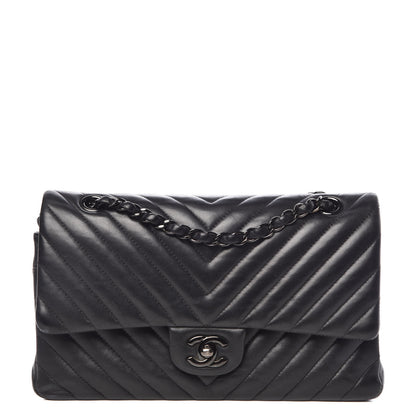 Chanel Lambskin Chevron Quilted Medium Double Flap So Black 1 of 12