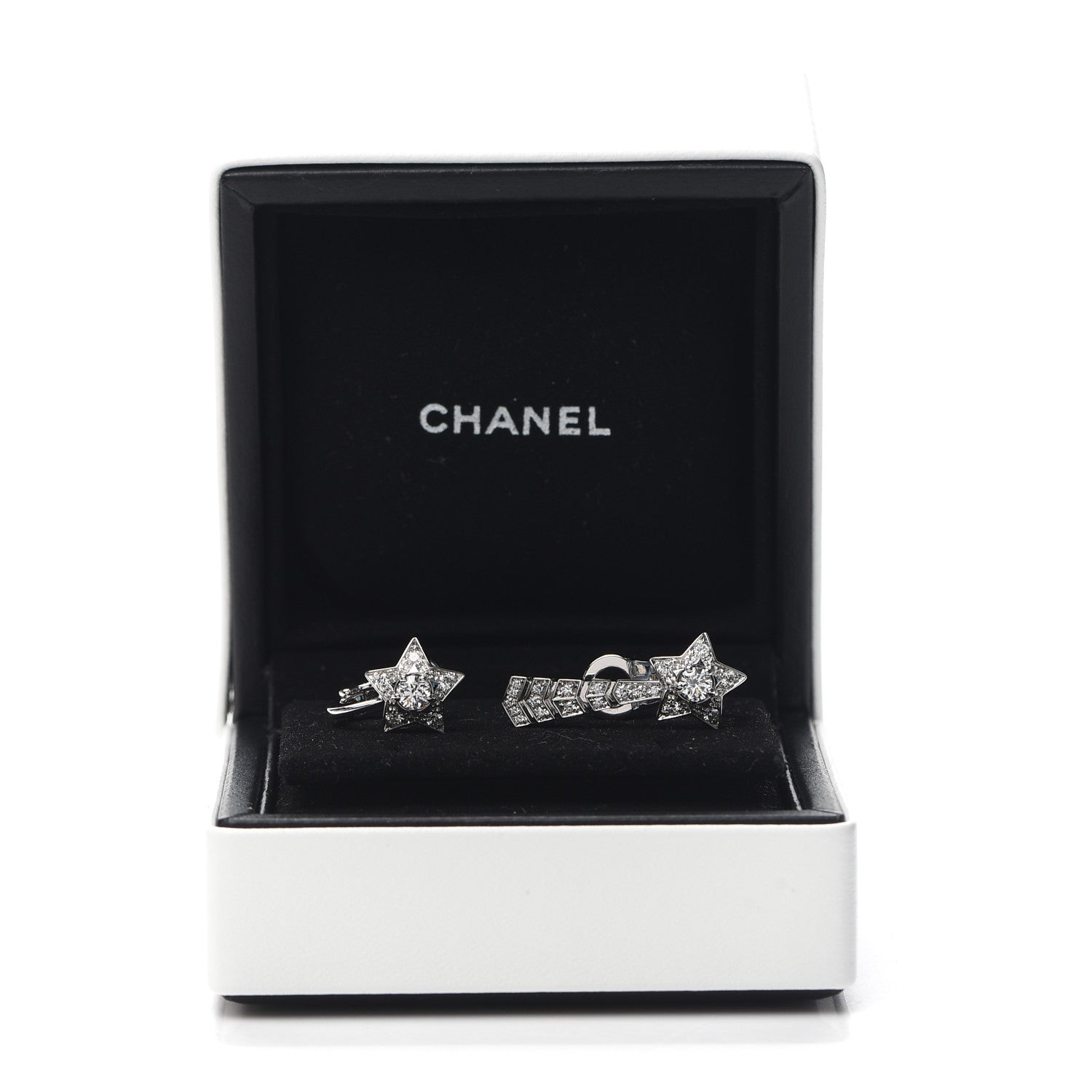 Chanel 18K White Gold Diamond Comete Chevron Earrings 5 of 5