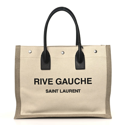 Saint Laurent Linen Calfskin Small Rive Gauche Tote Greggio Natural 1 of 9