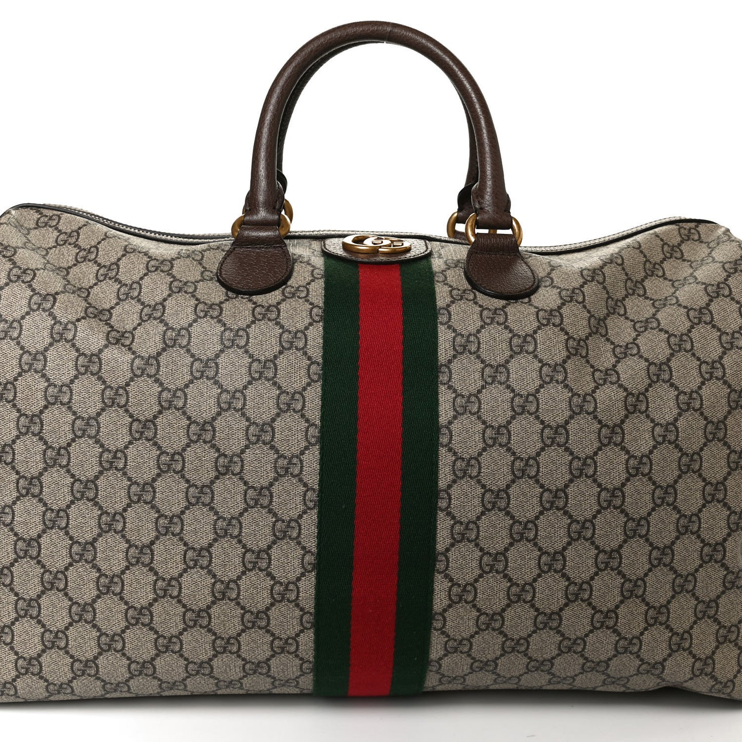 GG Supreme Monogram Textured Dollar Calfskin Web Medium Ophidia Carry-On Duffle Bag Beige Ebony New Acero