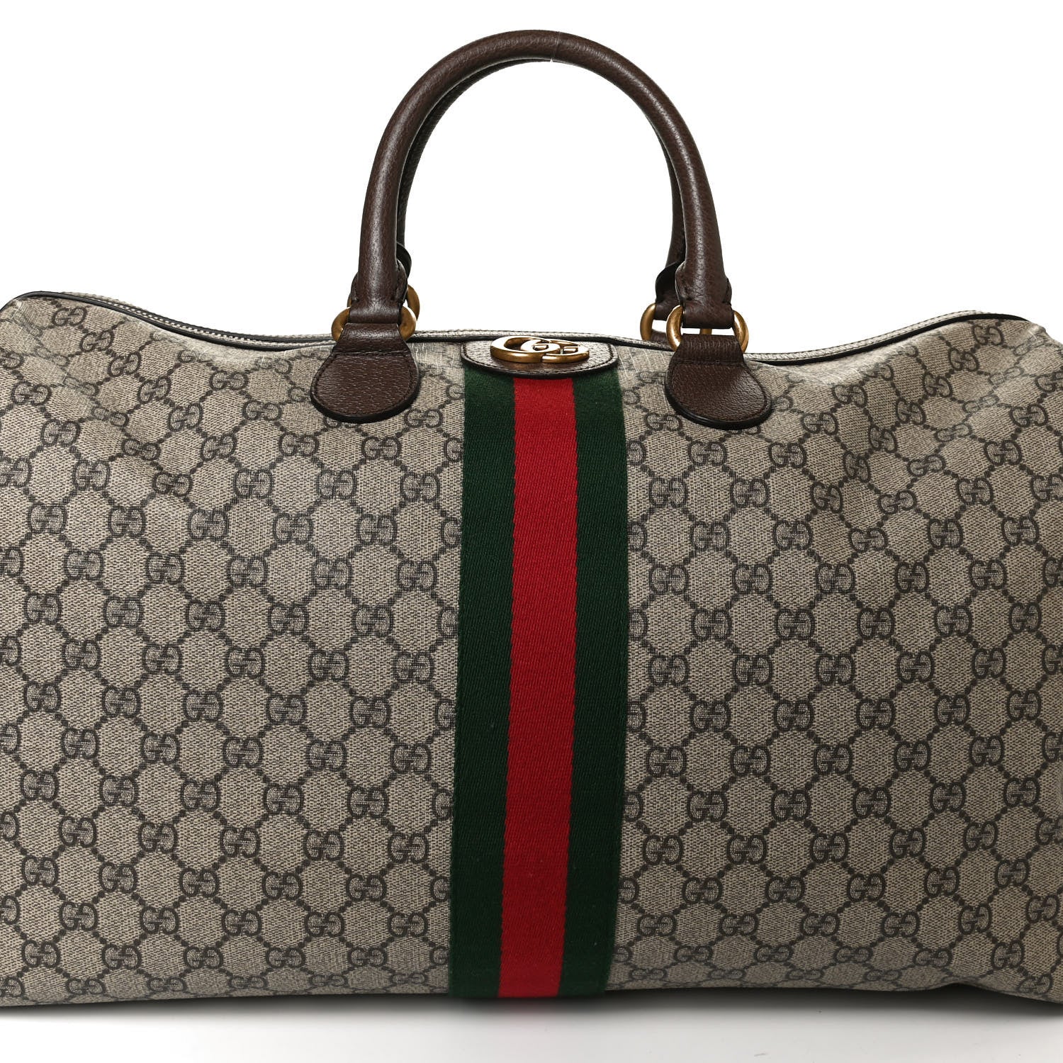 Gucci GG Supreme Monogram Textured Dollar Calfskin Web Medium Ophidia Carry-On Duffle Bag Beige Ebony New Acero 10 of 13