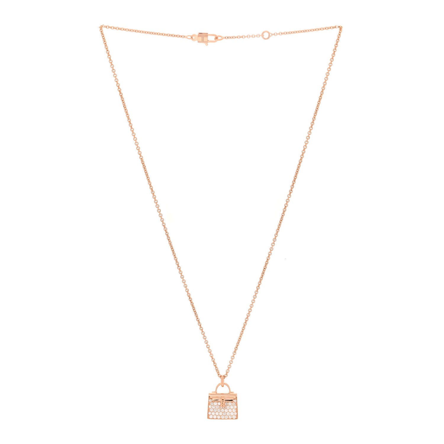 Hermes 18K Rose Gold Diamond Kelly Amulettes Pendant Necklace 3 of 6