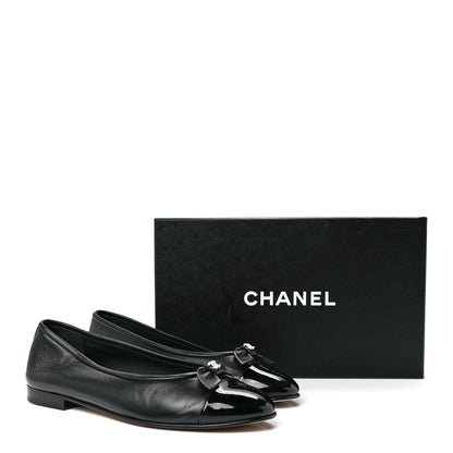Chanel Lambskin Patent Cap Toe Pearl CC Ballerina Flats 38.5 Black 9 of 9