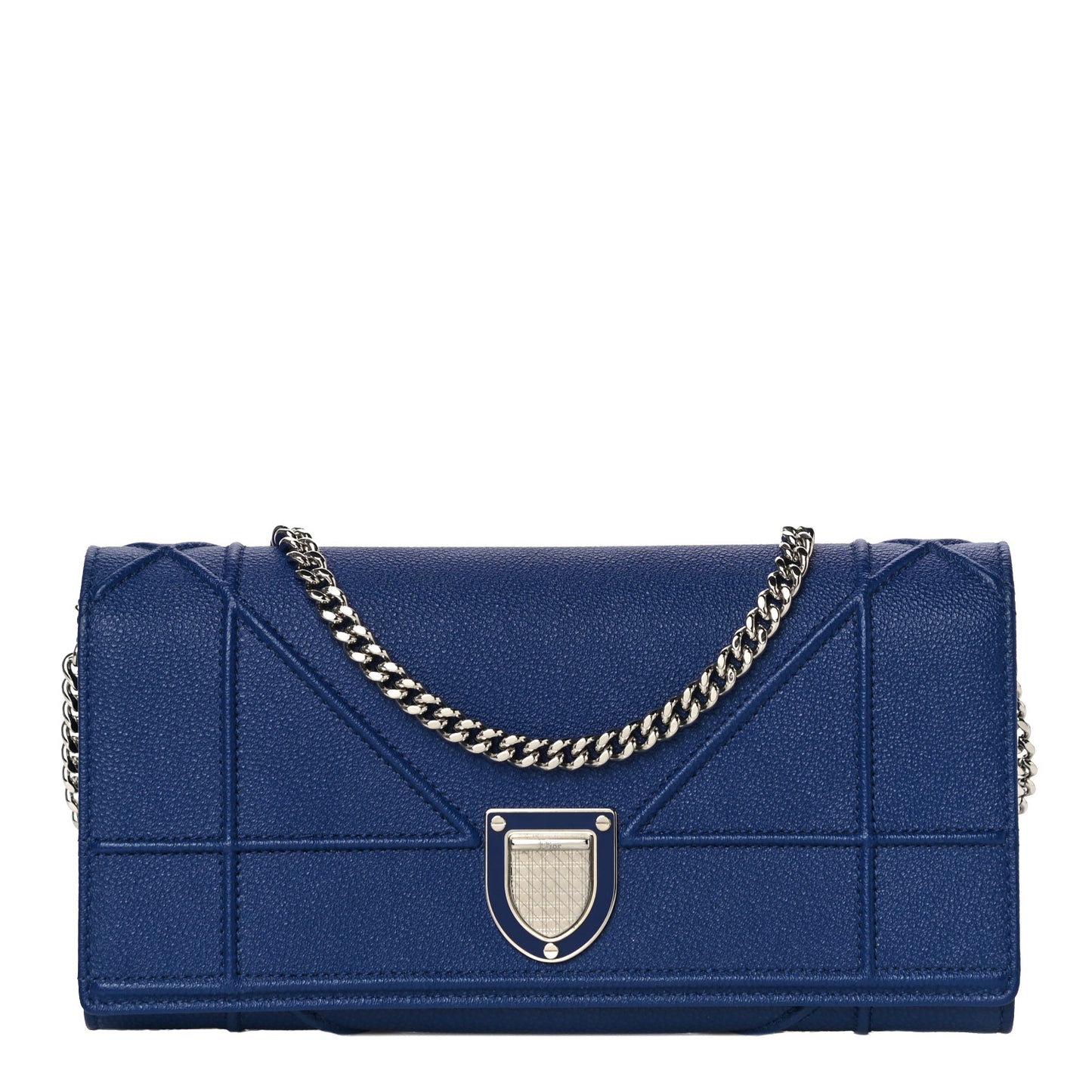 Grained Calfskin Diorama Croisiere Chain Wallet Blue