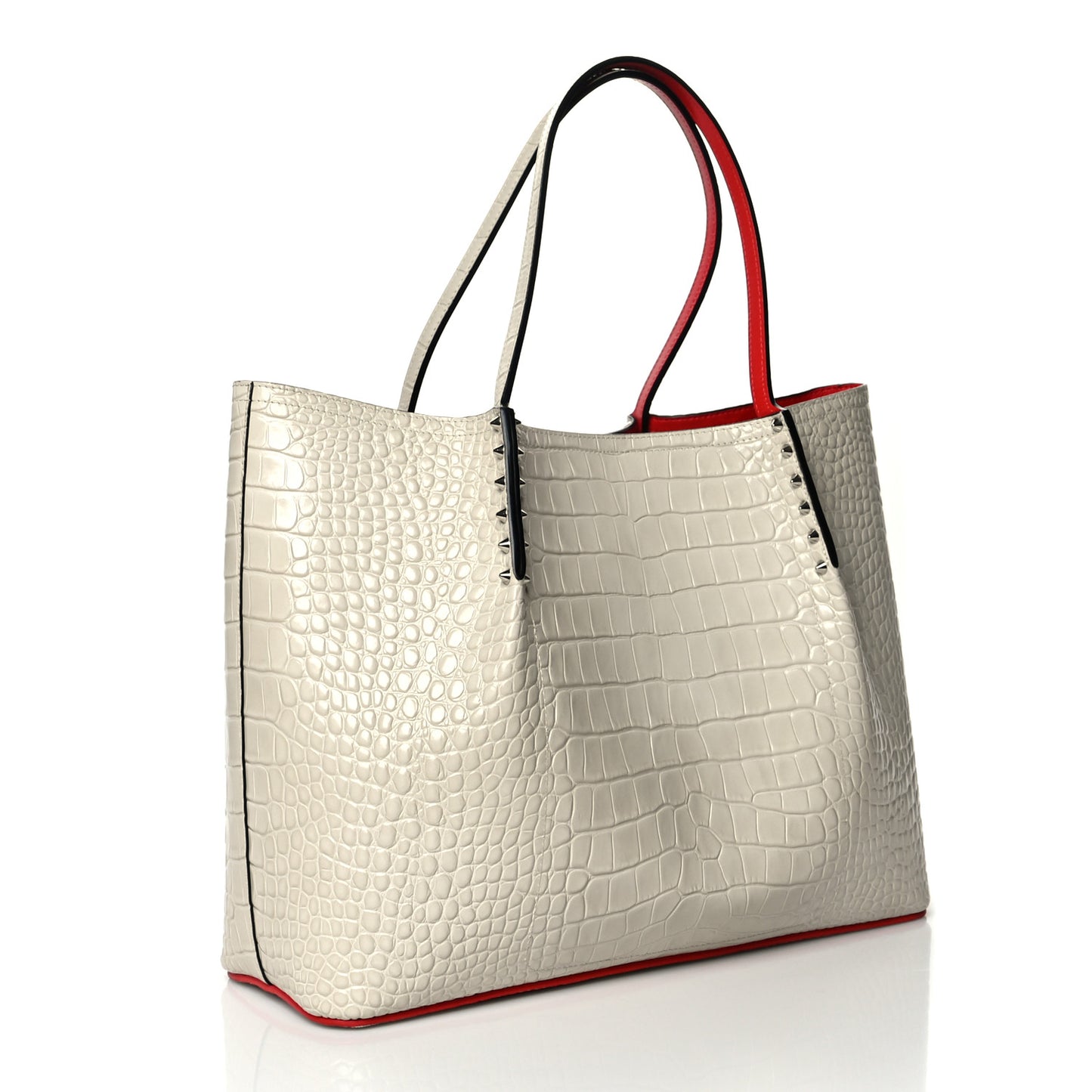 Crocodile Embossed Calfskin Spiked Cabarock Shopper Tote White