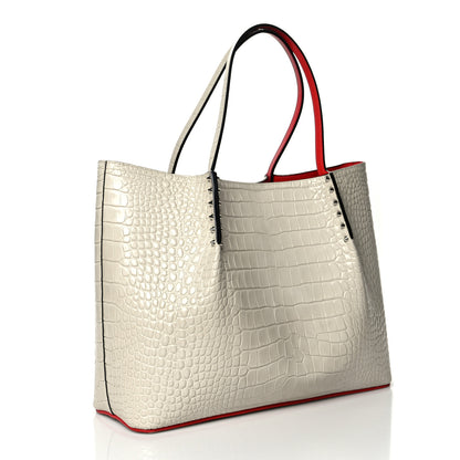 Christian Louboutin Crocodile Embossed Calfskin Spiked Cabarock Shopper Tote White 3 of 9