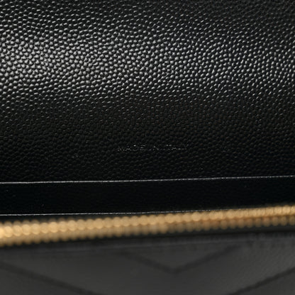 Saint Laurent Grain De Poudre Matelasse Chevron Monogram Envelope Chain Wallet Black 6 of 10