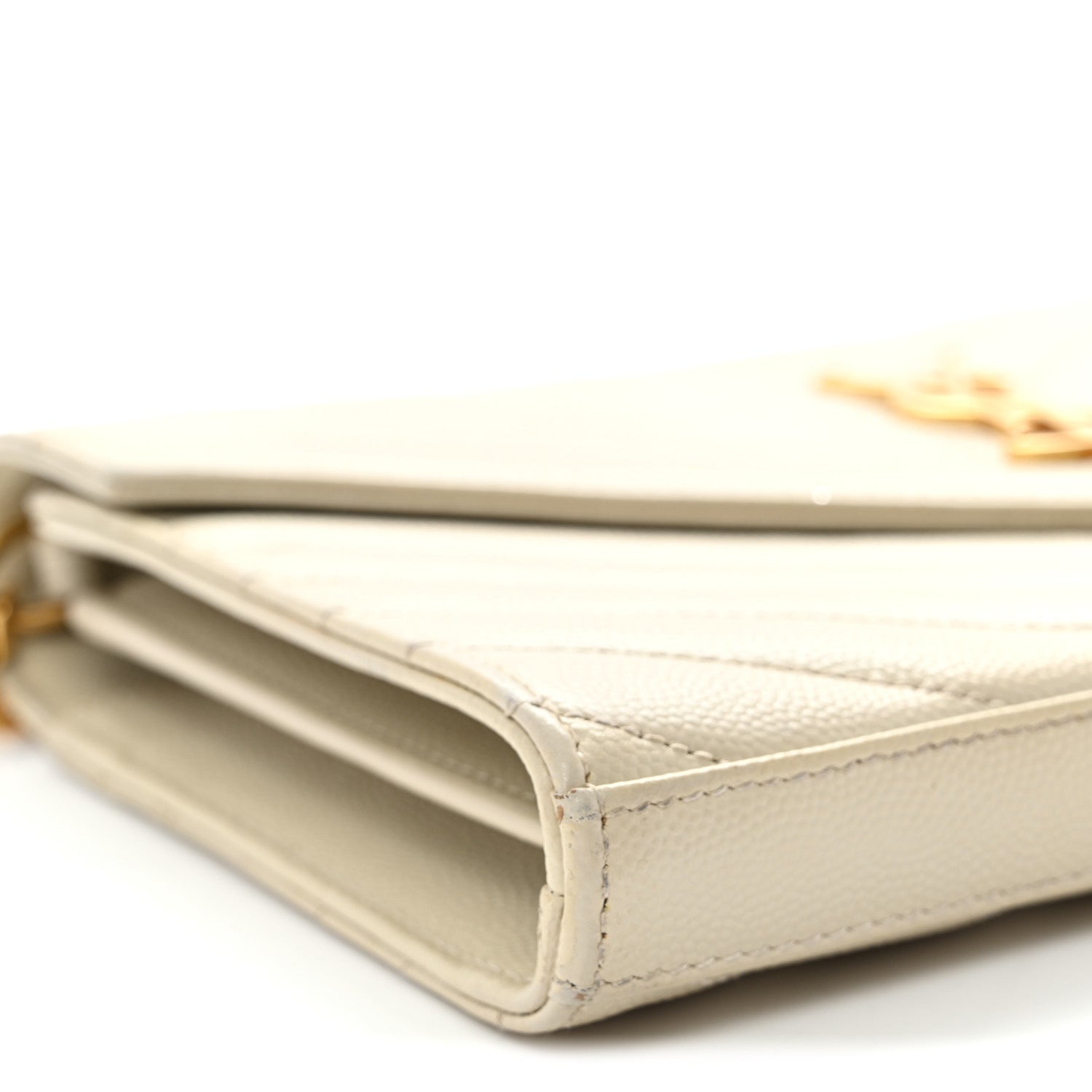 Saint Laurent Grain De Poudre Matelasse Chevron Monogram Chain Wallet Crema Soft 8 of 9