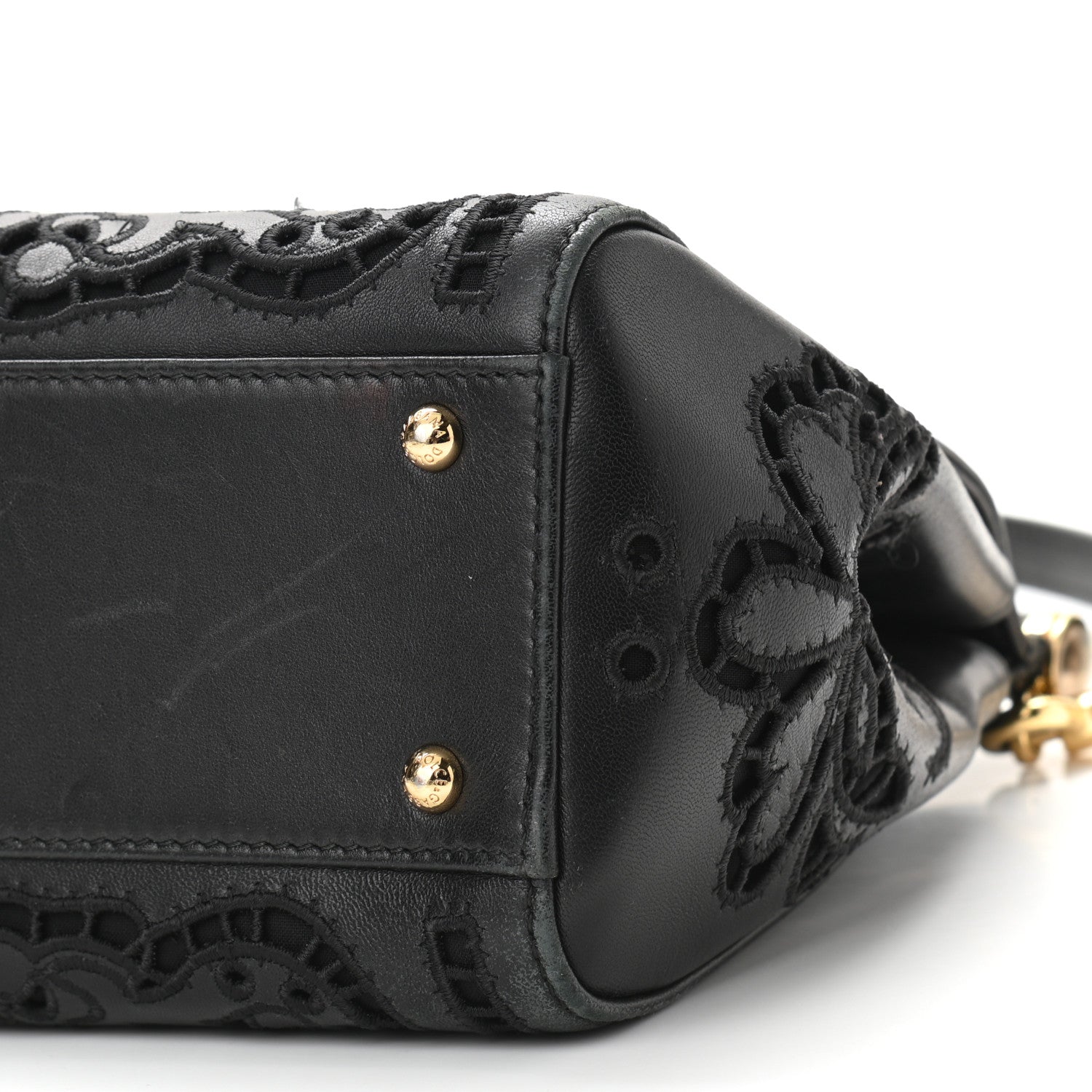 Dolce & Gabbana Lambskin Medium Embroidered Laser Cut Miss Sicily Satchel Black 11 of 11