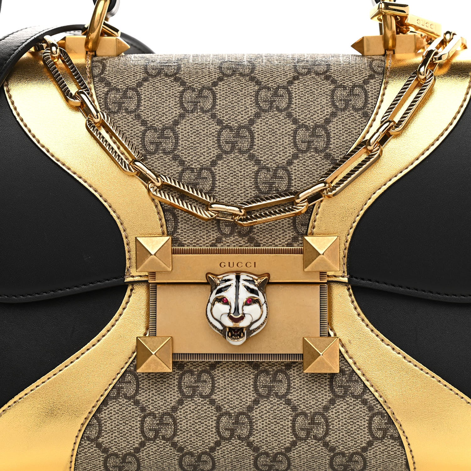 Gucci GG Supreme Monogram Small Osiride Top Handle Bag Black Gold 8 of 12