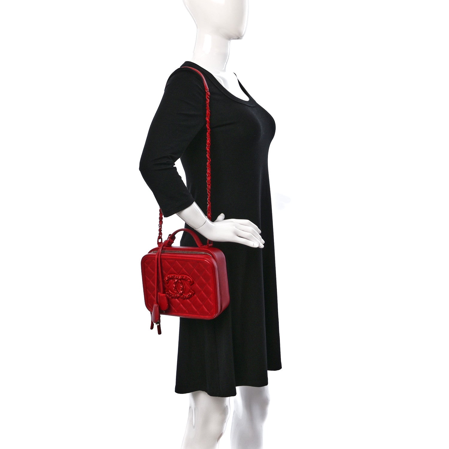 Chanel Lambskin Quilted Medium CC Filigree Vanity Case Dark Red 2 of 13