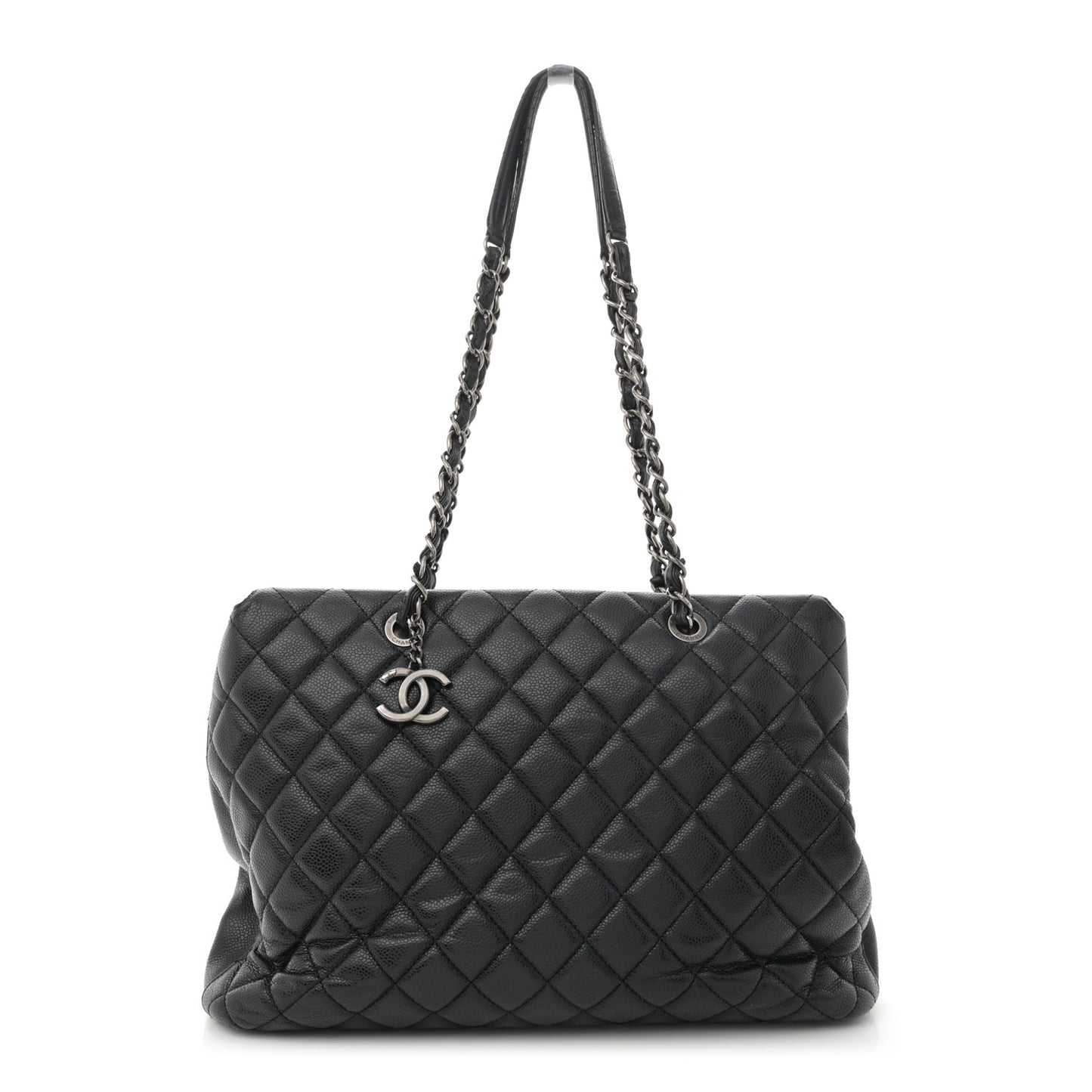 Caviar Quilted City Shopping Tote Black