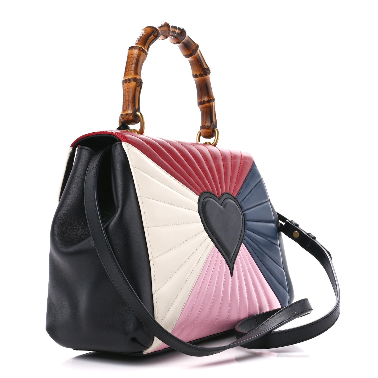 Calfskin Bamboo Trapuntata Queen Margaret Top Handle Bag Blue Agata Hibiscus Red Mystic White Sugar Pink