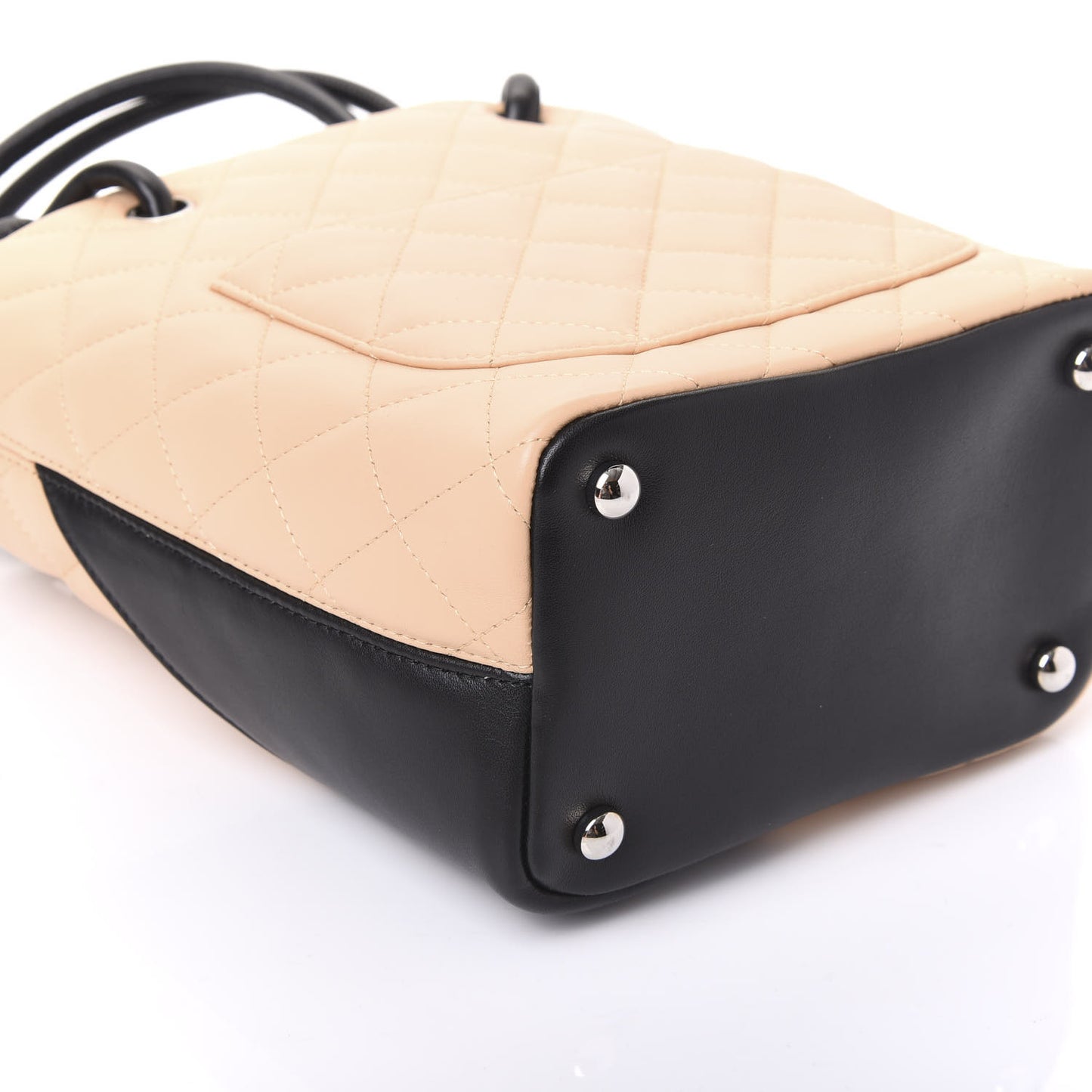 Calfskin Quilted Small Cambon Tote Beige Black