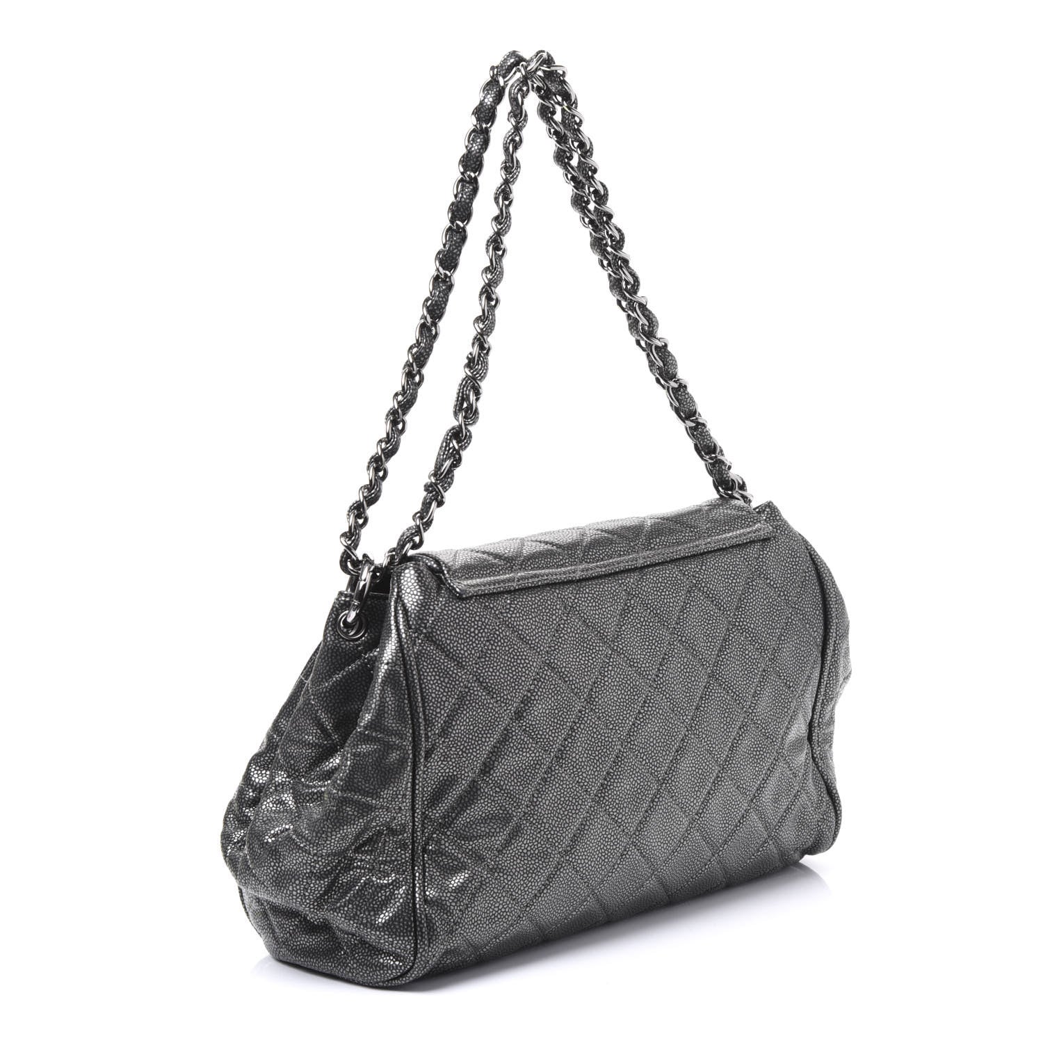 Chanel Metallic Caviar Quilted Timeless Accordion Flap Dark Silver 2 of 9