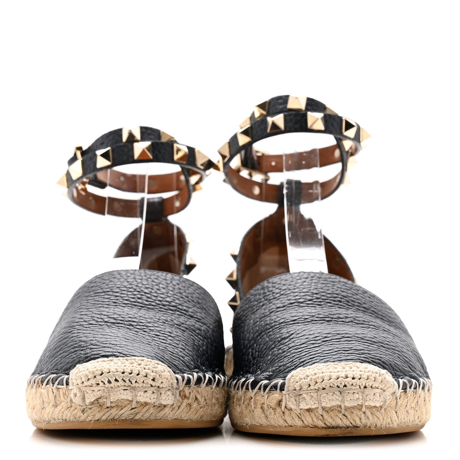 Valentino Garavani Grained Calfskin Rockstud Ankle Wrap Espadrille 20mm Flats 35 Navy 3 of 10