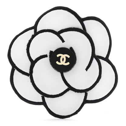 Chanel Fabric Rubber Camellia Flower Brooch Black White 1 of 4