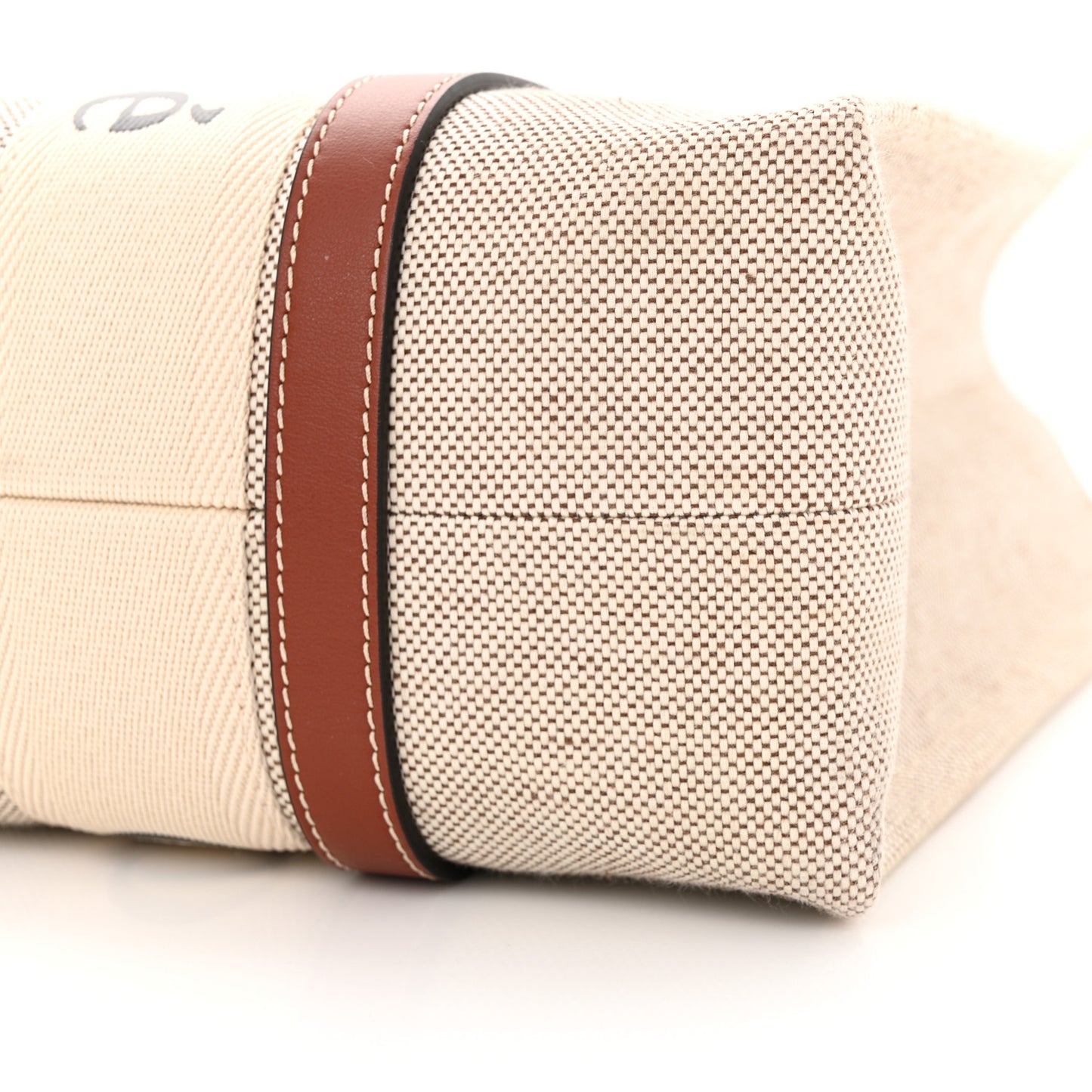 Cotton Calfskin Medium Woody Ribbon Tote White Brown