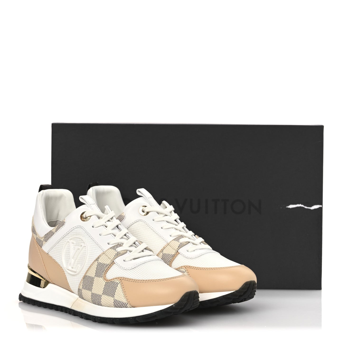 Calfskin Damier Azur Run Away Sneakers 37 White