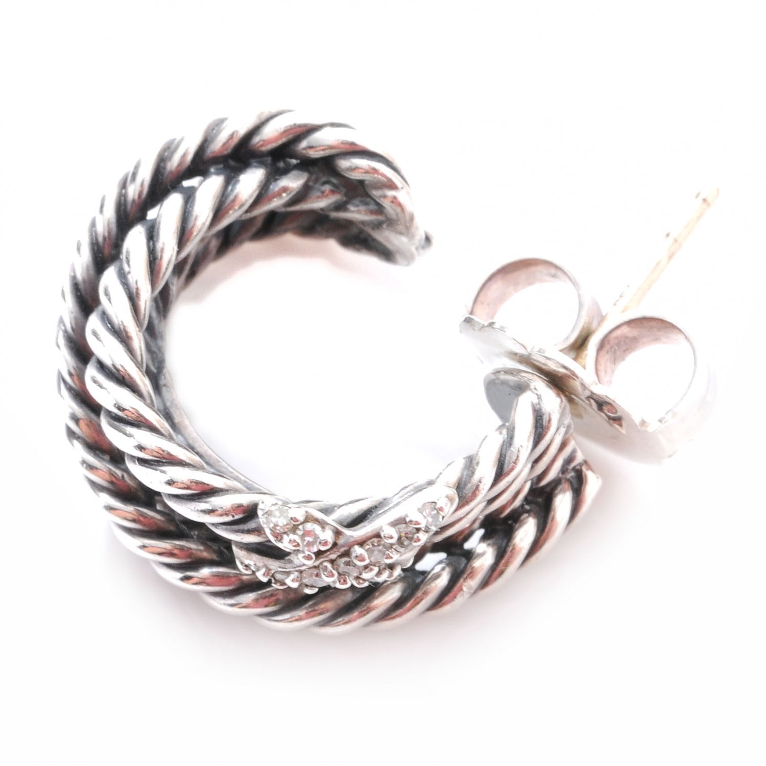 David Yurman Sterling Silver Diamond Crossover X Earrings 4 of 6