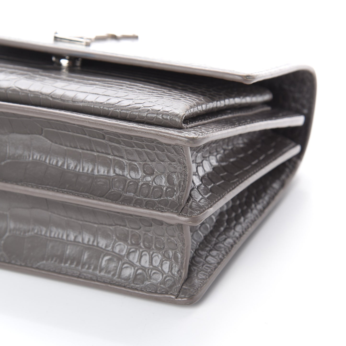 Calfskin Crocodile Embossed Medium Monogram Sunset Fog