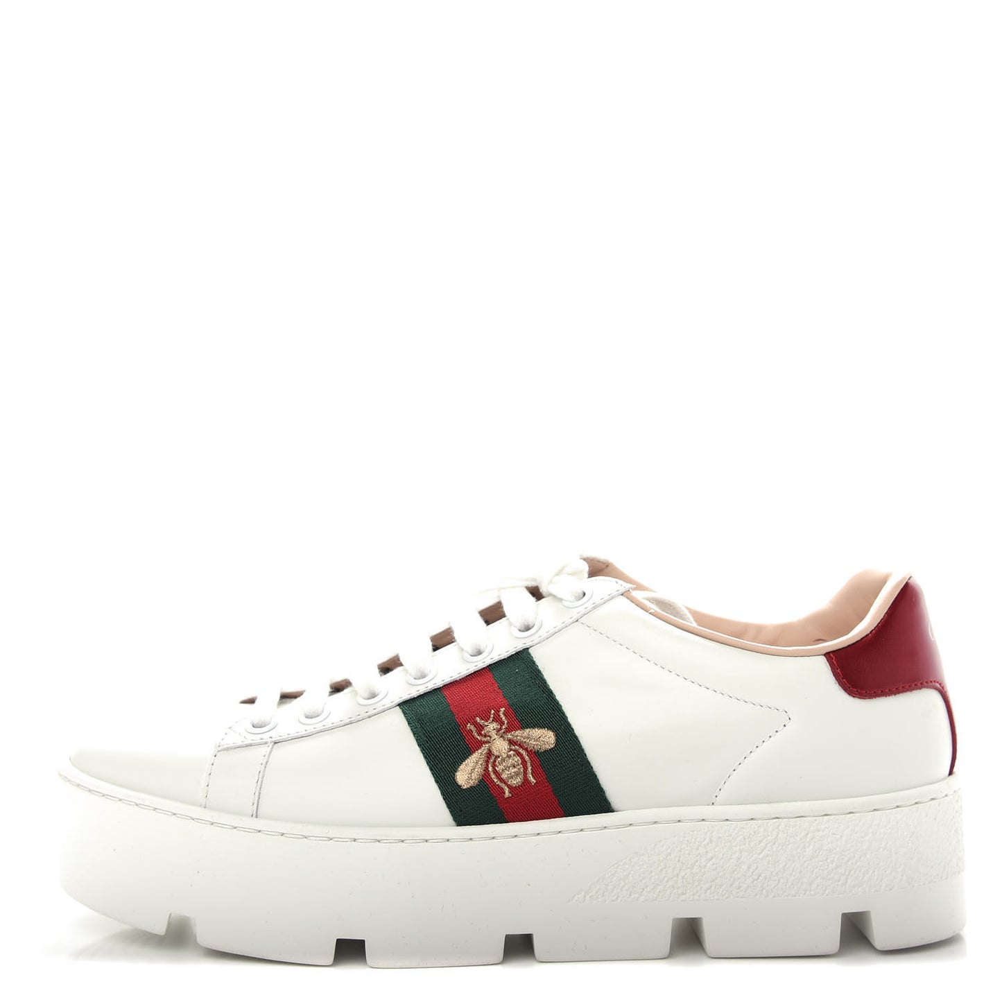 Calfskin Web Bee Embroidered Womens Ace Platform Sneakers 37 White