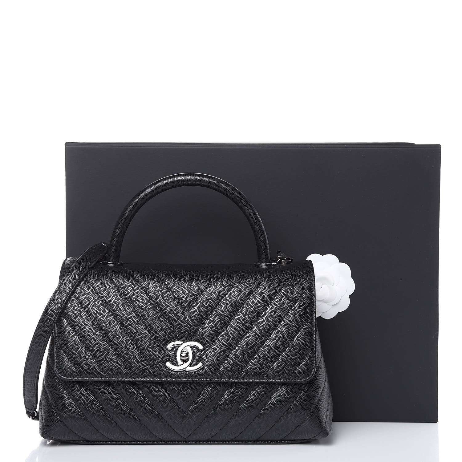 Chanel Caviar Chevron Quilted Small Coco Handle Flap Black 10 of 10