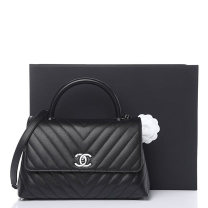 Chanel Caviar Chevron Quilted Small Coco Handle Flap Black 10 of 10