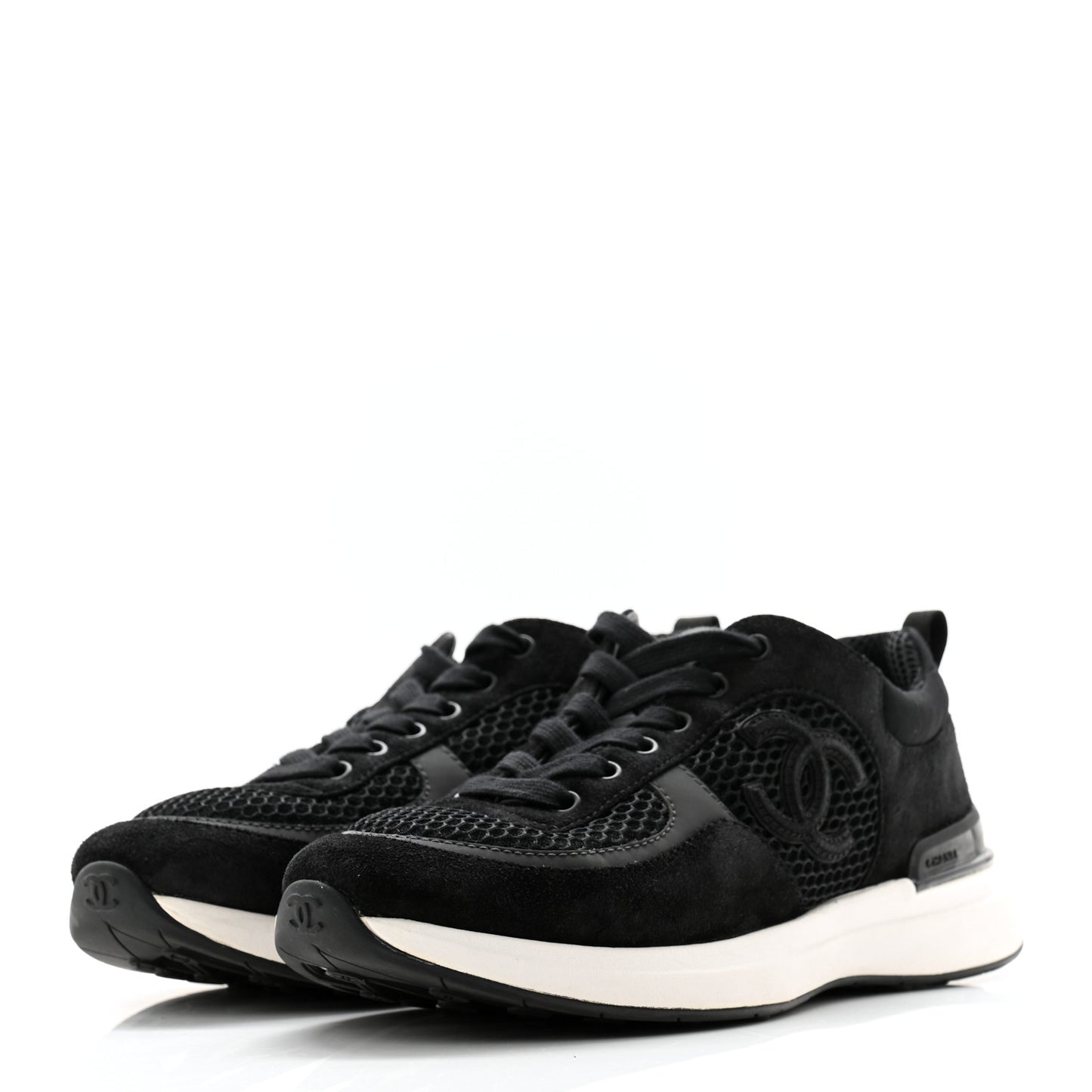Calfskin Mesh Lycra Suede Womens Logo Sneakers 38 Black