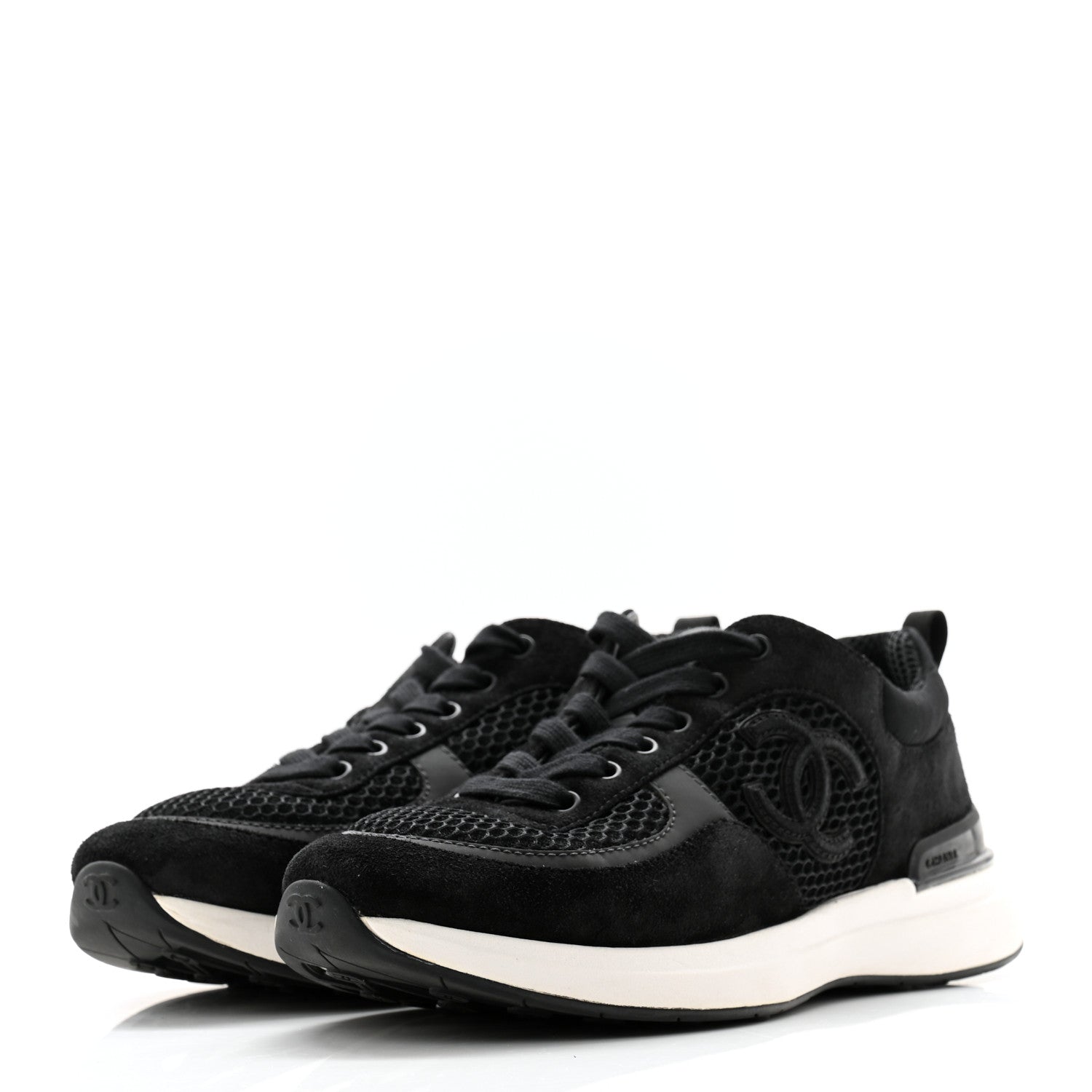 Chanel Calfskin Mesh Lycra Suede Womens Logo Sneakers 38 Black 3 of 8
