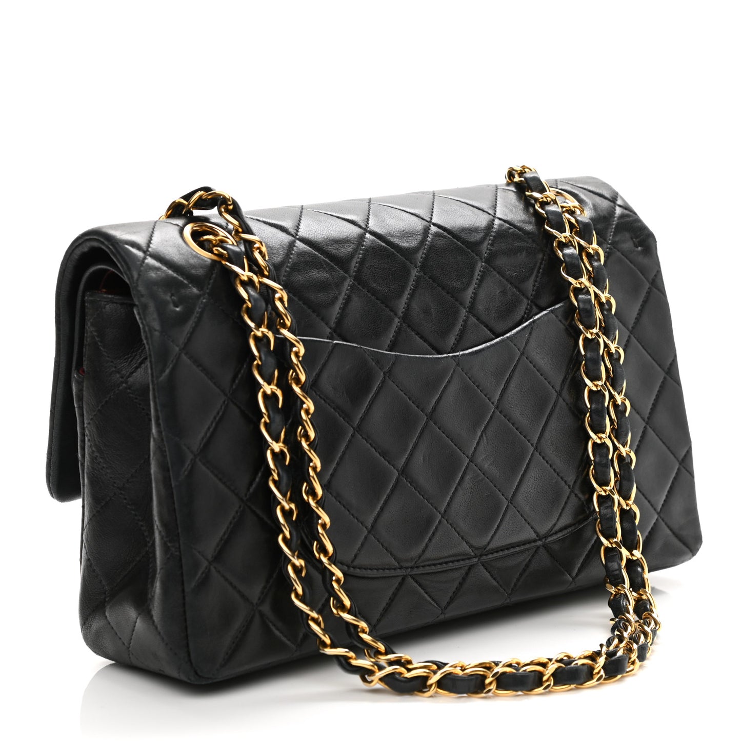 Lambskin Quilted Medium Double Flap Black