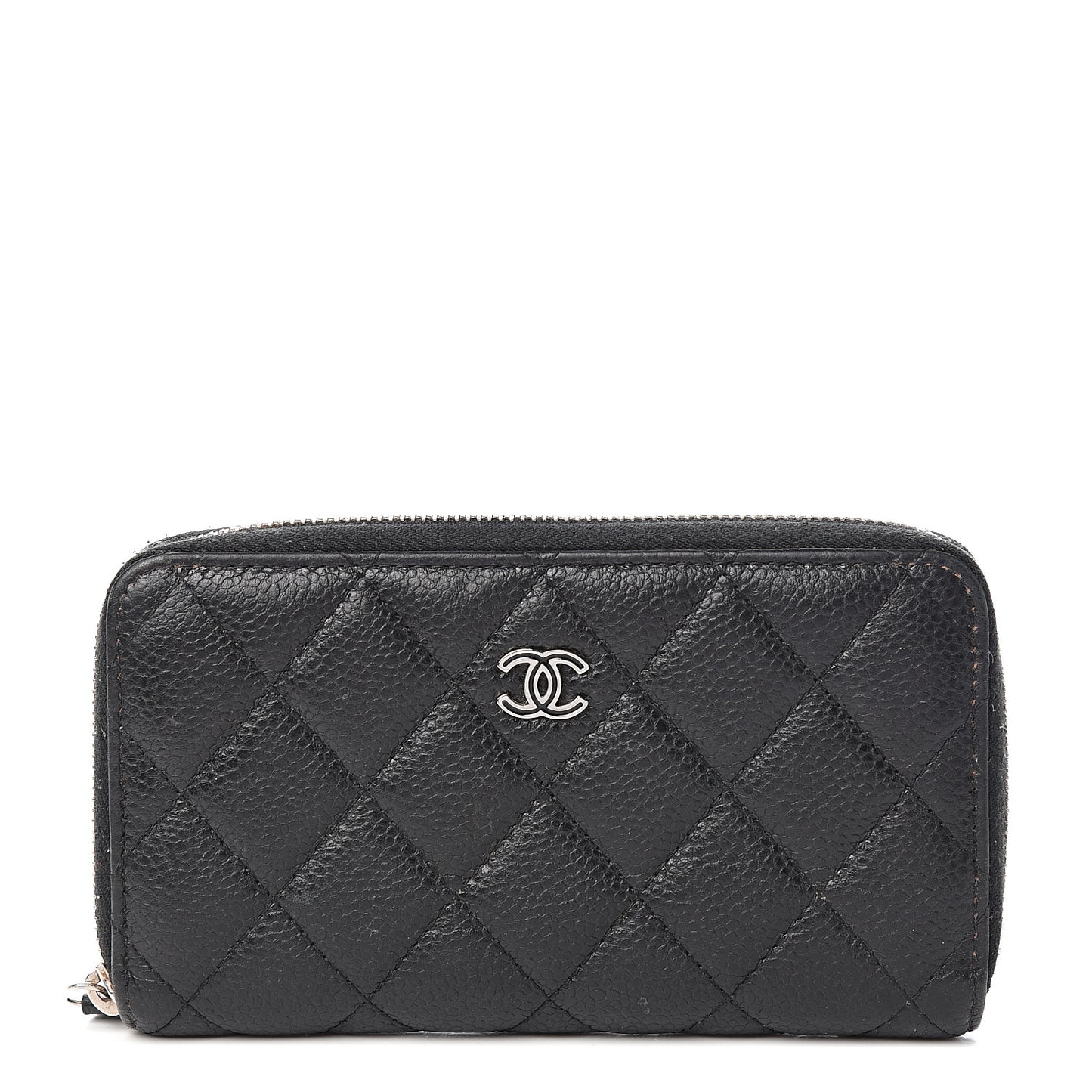 Caviar Quilted Small Gusset Zip Around Wallet Black
