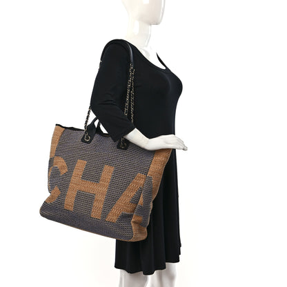 Chanel Mixed Fibers Large Shopping Bag Blue Beige 2 of 10