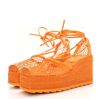 Bottega Veneta Mesh Lambskin Sporty Web Stretch Ankle Tie Espadrilles 40 Tangerine 3 of 7