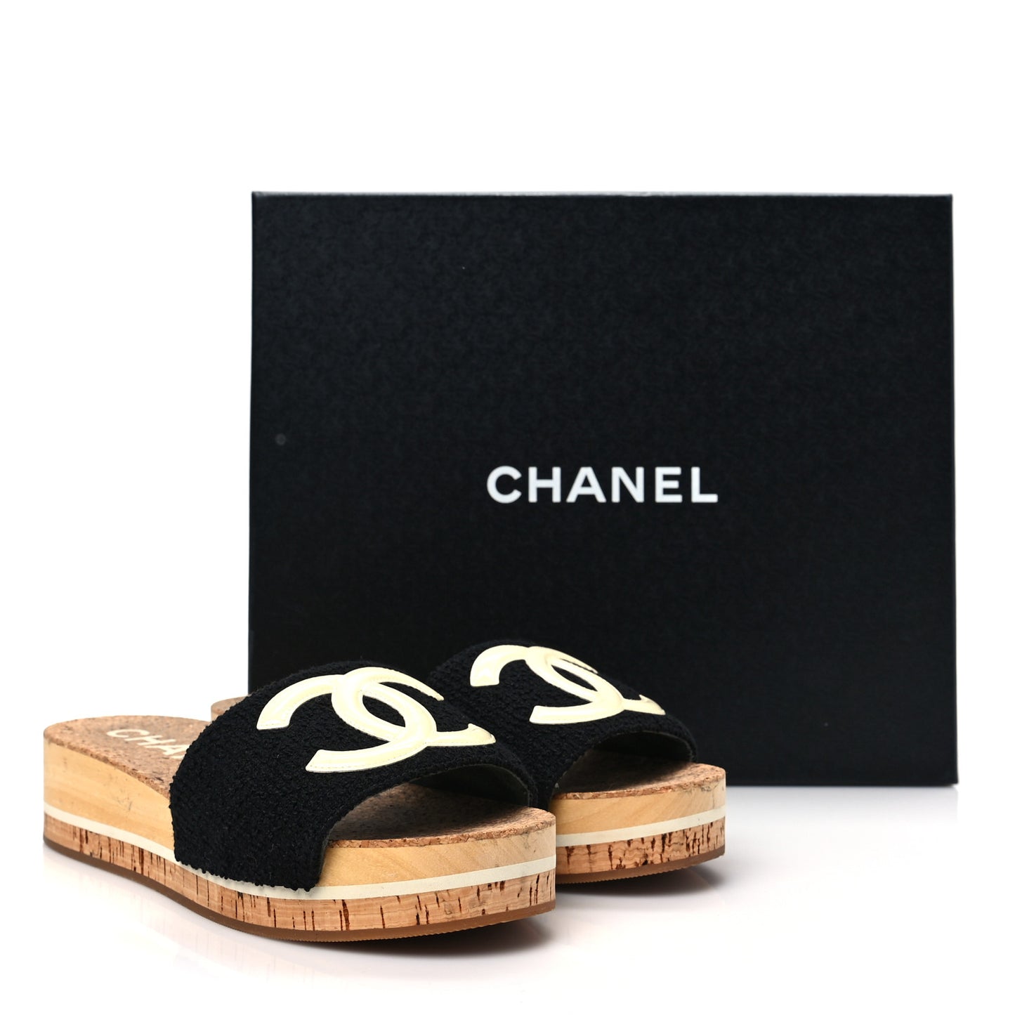 Tweed Cork CC Mule Sandal 38 Black