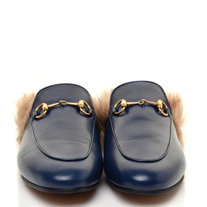 Gucci Malaga Kid Fur Womens Princetown Slippers 39 Blue Agata 2 of 7