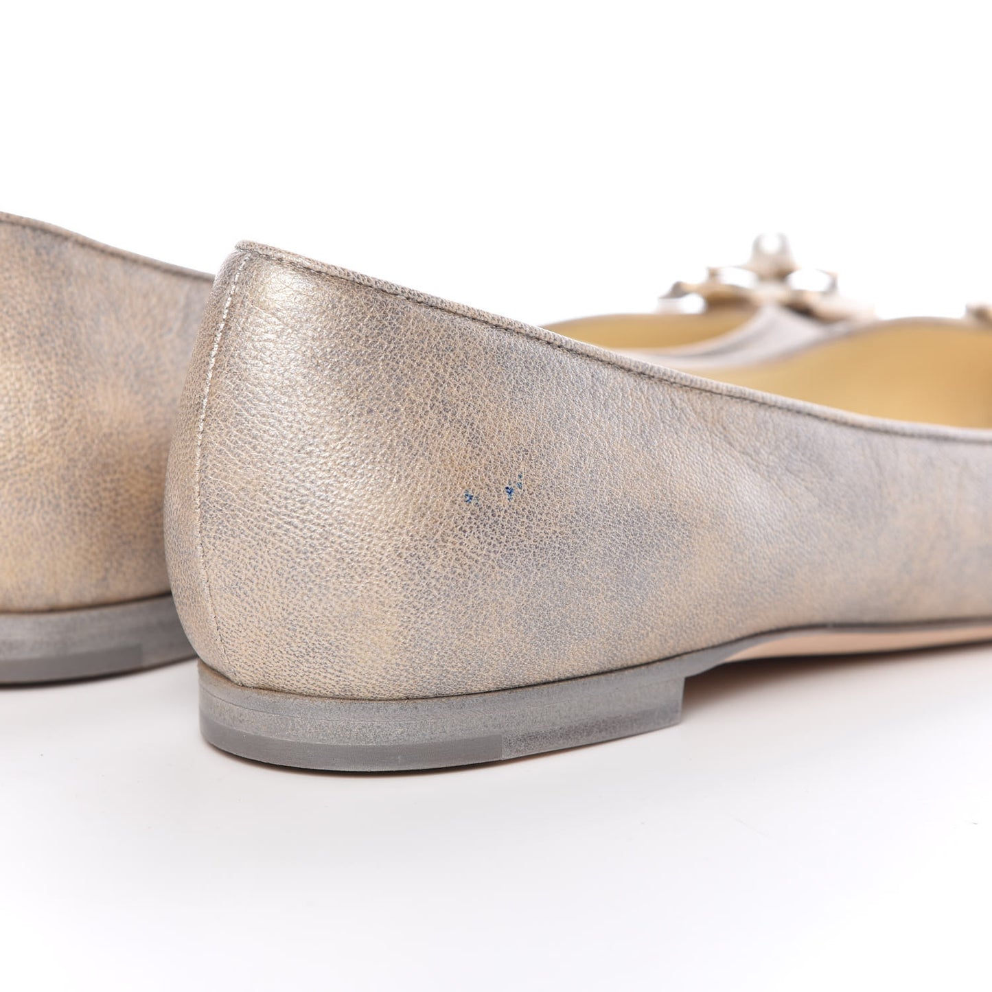 Metallic Lambskin Grosgrain Camellia Cap Toe Ballerina Flats 39.5 Beige