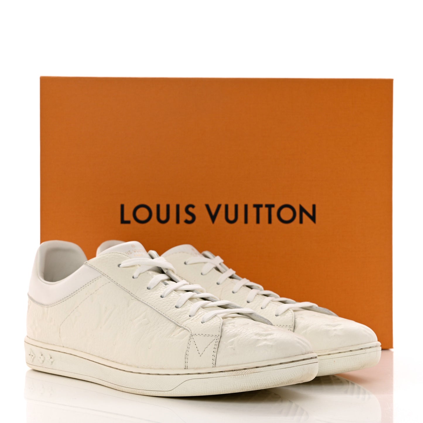 Grained Calfskin Embossed Monogram Mens Luxembourg Sneakers 10.5 White