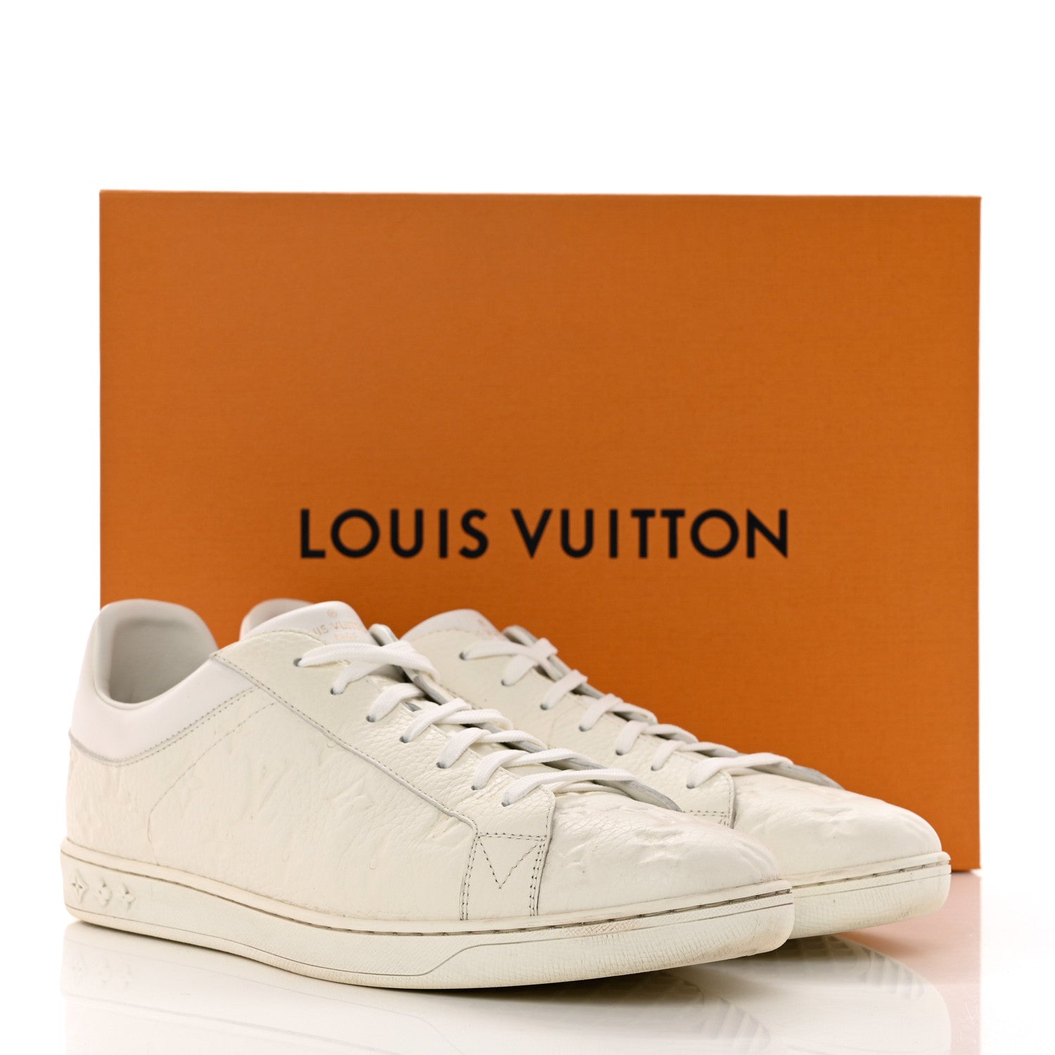 Louis Vuitton Grained Calfskin Embossed Monogram Mens Luxembourg Sneakers 10.5 White 11 of 11