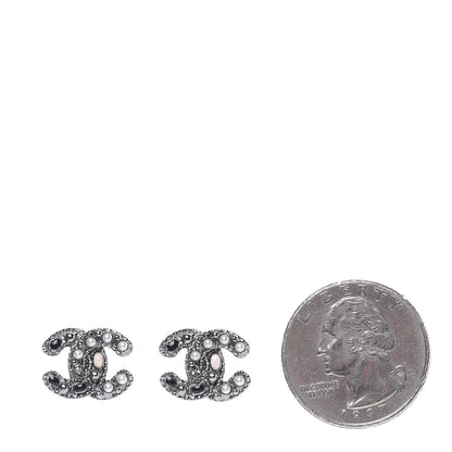 Chanel Pearl Crystal Enamel CC Earrings Ruthenium 2 of 5