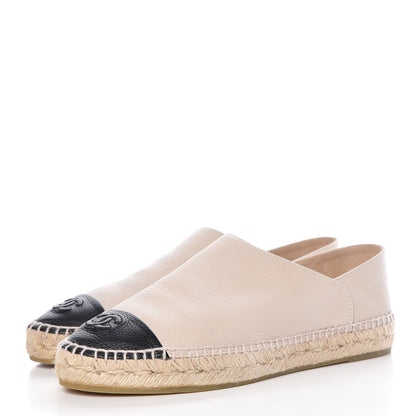 Chanel Grained Calfskin CC Espadrilles 41 Beige Black 3 of 9