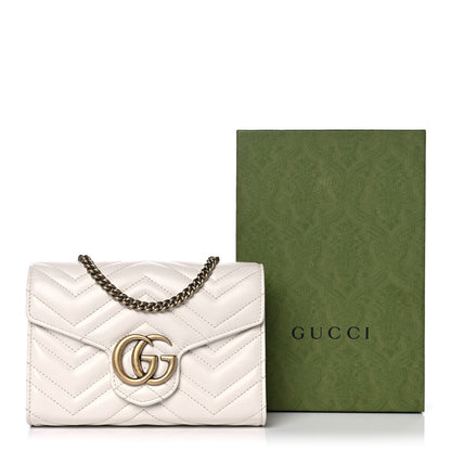 Gucci Calfskin Matelasse GG Marmont Chain Wallet Mystic White 14 of 14