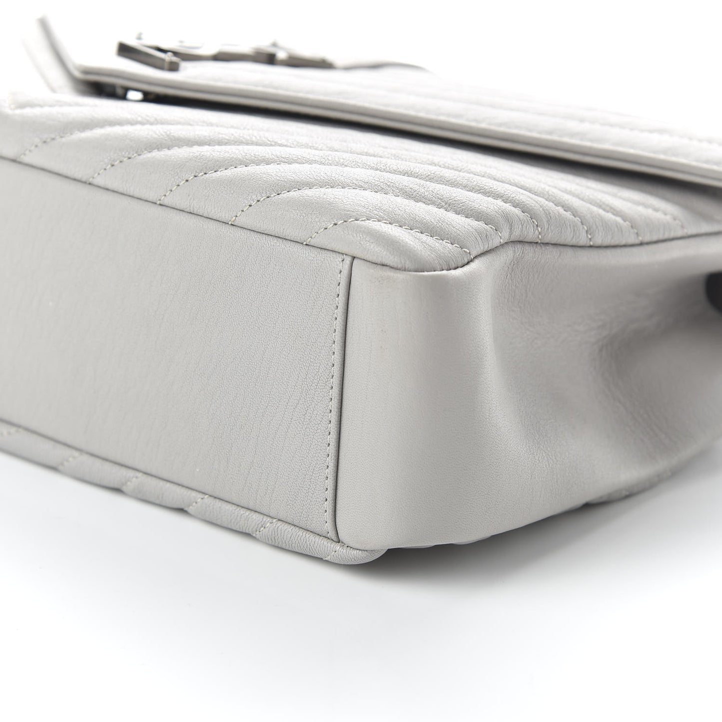 Sheepskin Matelasse Chevron Monogram Large College Satchel Light Grey
