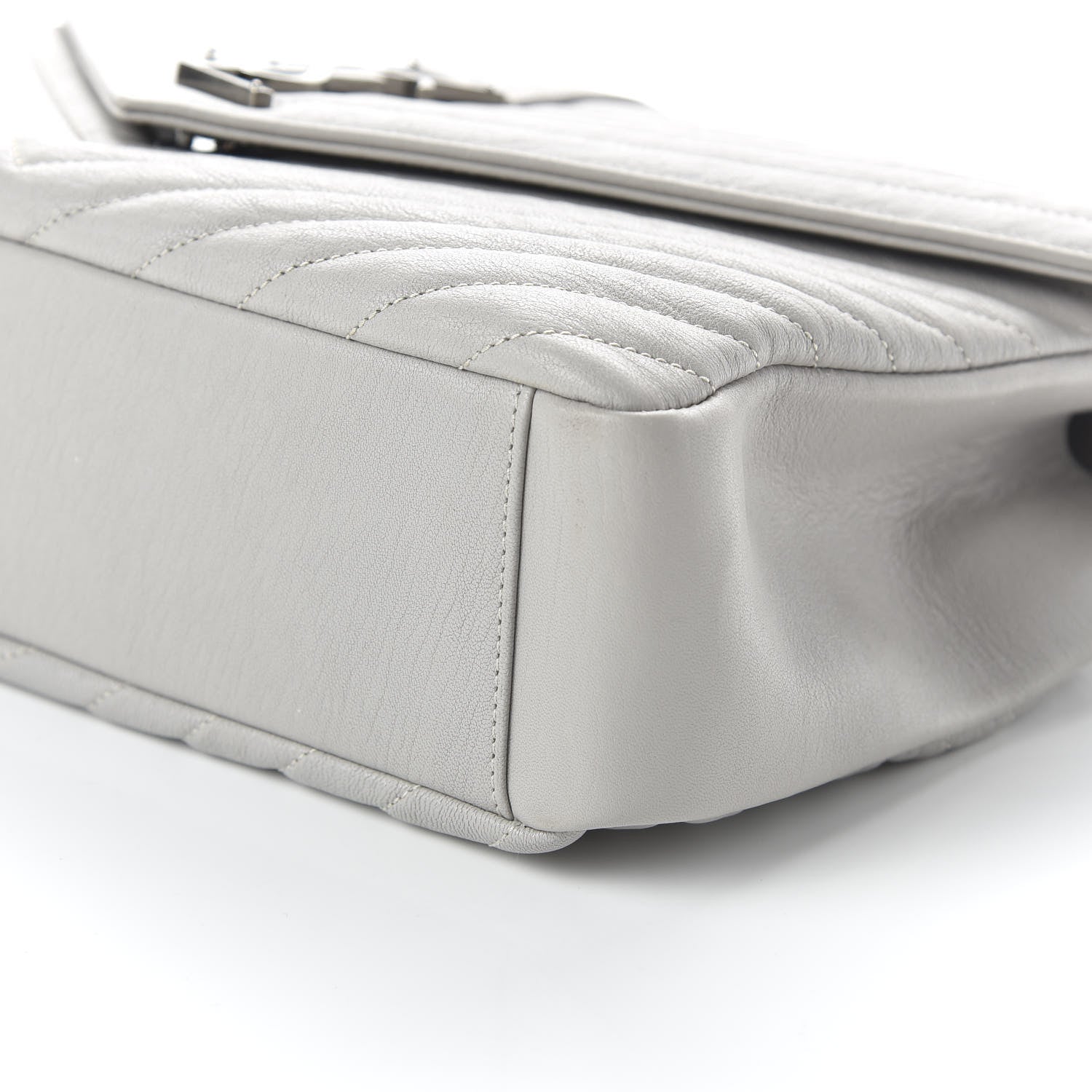 Saint Laurent Sheepskin Matelasse Chevron Monogram Large College Satchel Light Grey 7 of 9