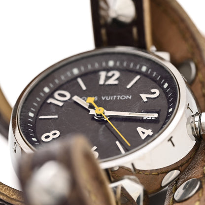 Louis Vuitton Stainless Steel Calfskin 28mm Tambour Triple Wrap Quartz Watch Brown 8 of 10