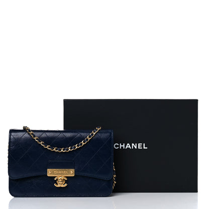 Chanel Aged Glazed Calfskin Stitched Golden Class CC Wallet on Chain WOC Blue 15 of 15